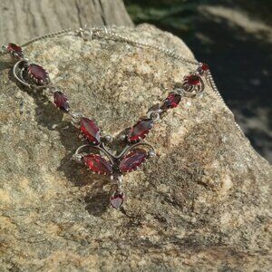 Antique Delicate Garnet Necklace 925 Silver